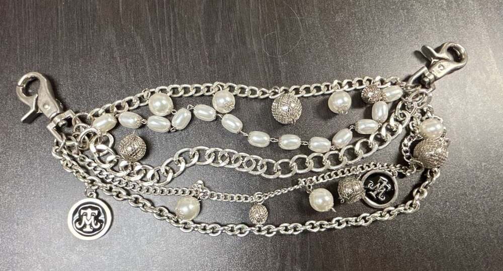 Silver Tone Multi-Chain Pearl and Bead Waist Belt